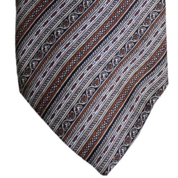 LANVIN PARIS Tie 100% Silk - Beige, Rust, Grey & Black Diagonal Stripes - Picture 5 of 6